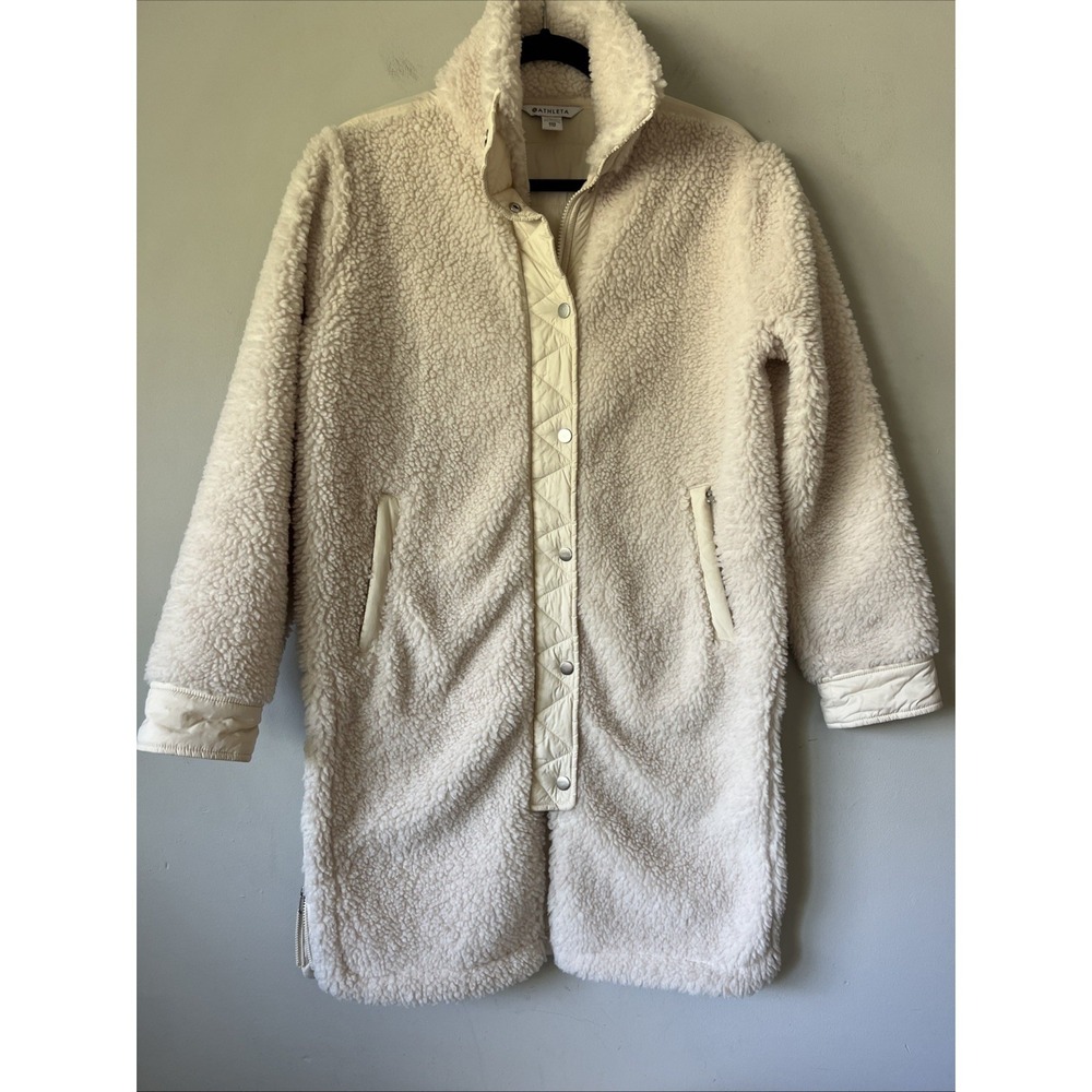 Athleta Fleece Hybrid Coat Womens XXS Bone White Sherpa Quilted Jacket 472872